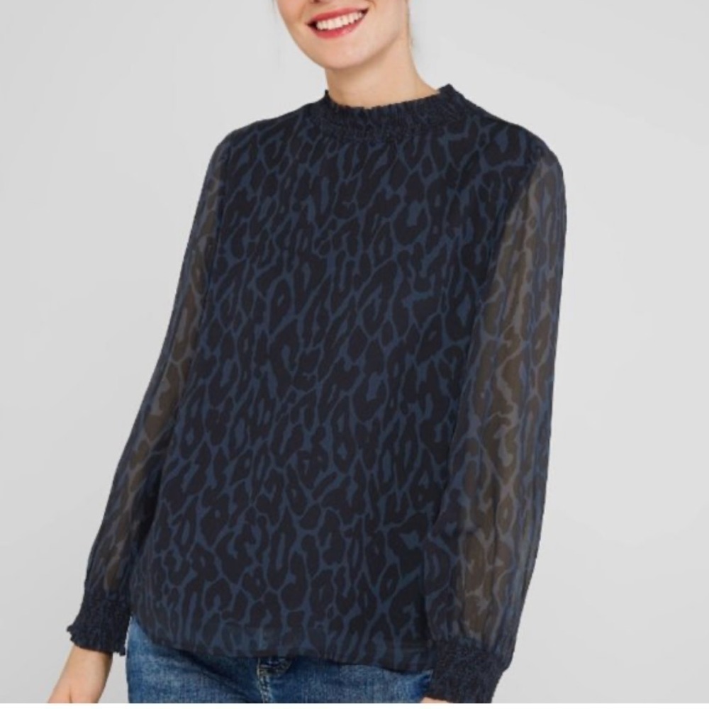 Eclair size large mesh overlay blue blouse.